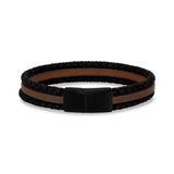 Triple Row Black & Brown Leather Bracelet - Mens Steel Leather Bracelet - The Steel Shop