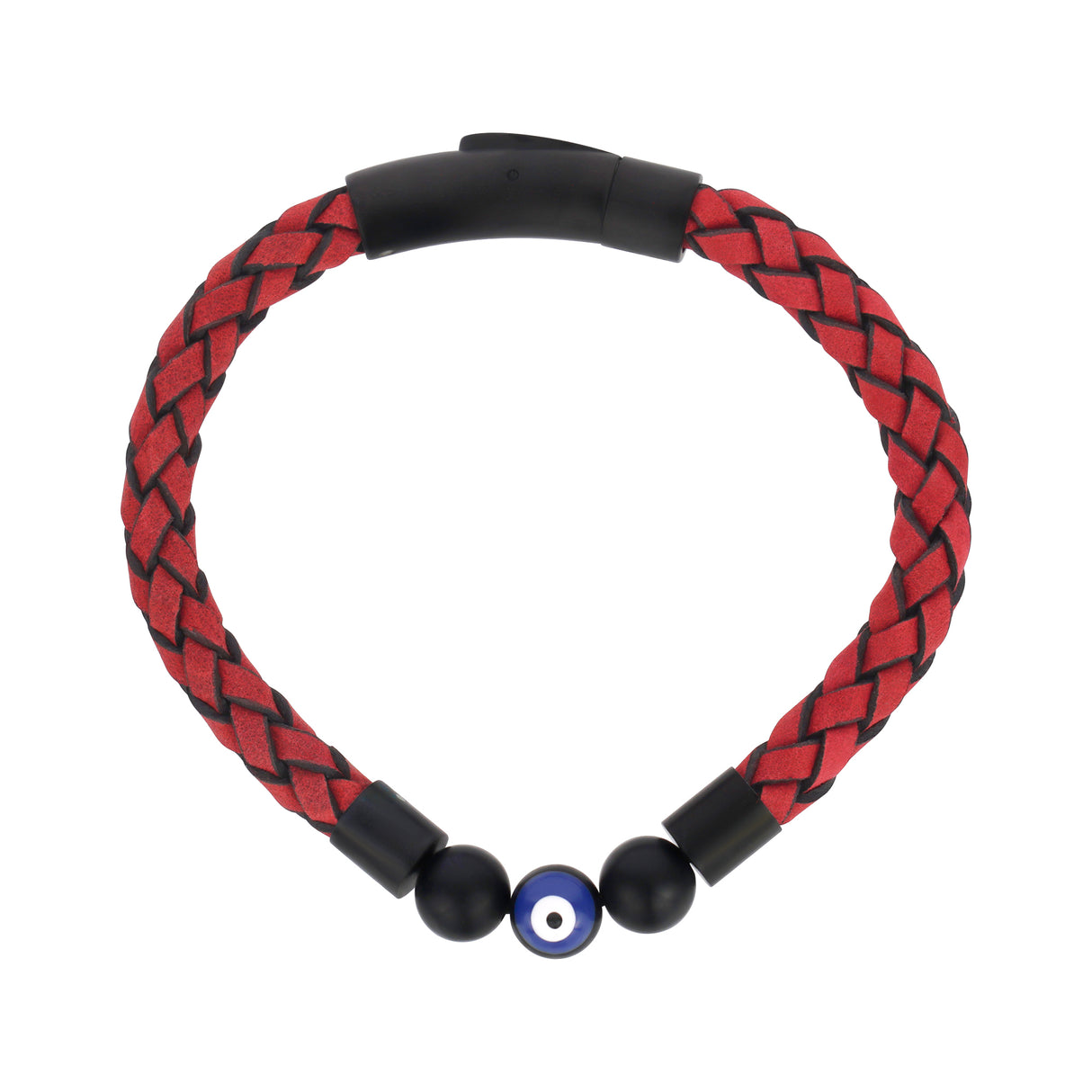 Red Leather Evil Eye Bracelet - Mens Steel Leather Bracelets - The Steel Shop