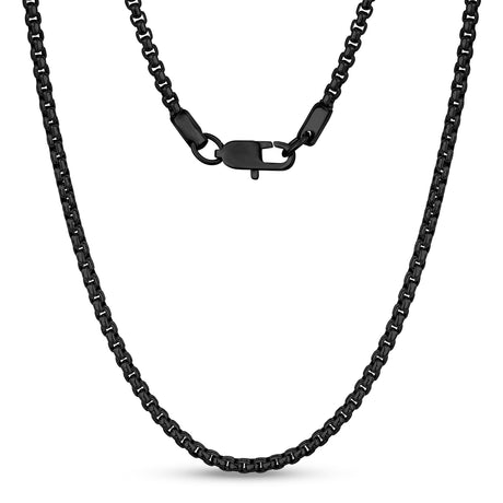 メンズネックレス - 4mm Round Box Link Black Steel Chain Necklace