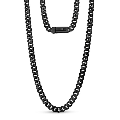 メンズネックレス - 9ミリメートル黒キューバンのリンクは、彫刻可能なスチールチェーンネックレス