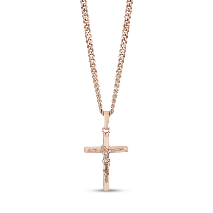 男性用ペンダント - ローズゴールド十字架イエス・クロスペンダント