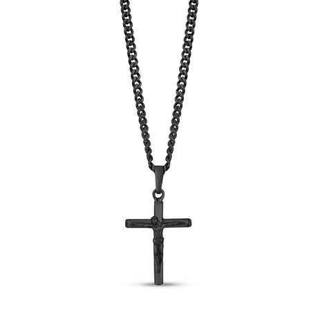 メンズペンダント - ブラックステンレススチール十字架ペンダント