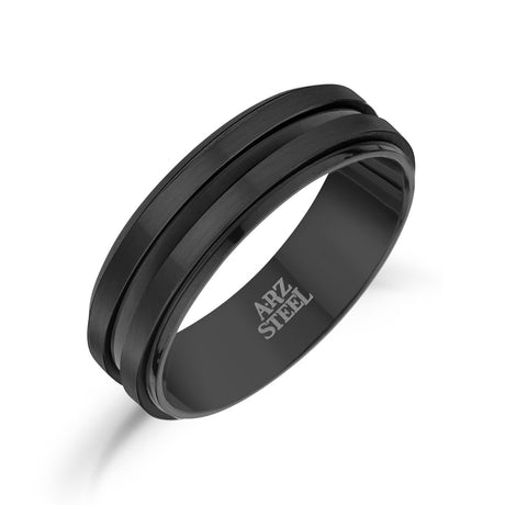 男性用リング - 7mmブラックステンレススチール結婚指輪リング - 刻印可能