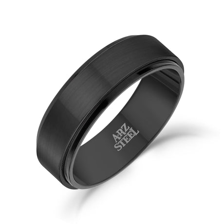 男性用リング - 7mm Black Steel Wedding Band Ring - Engravable