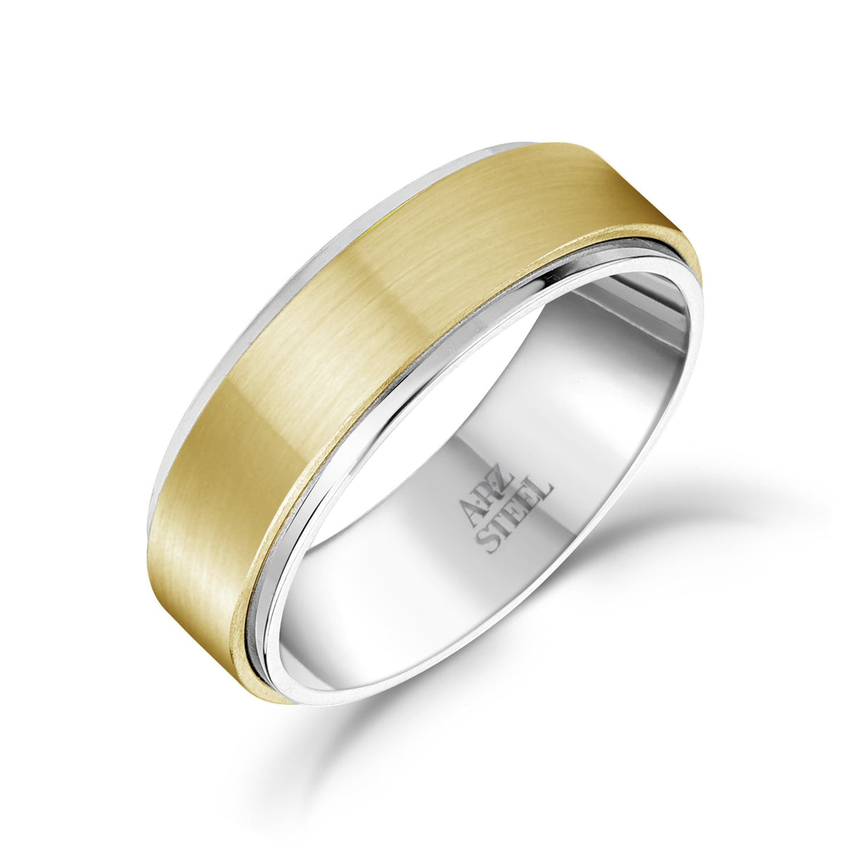 男性用リング - 7mmゴールドスチール製結婚指輪リング - 刻印可能