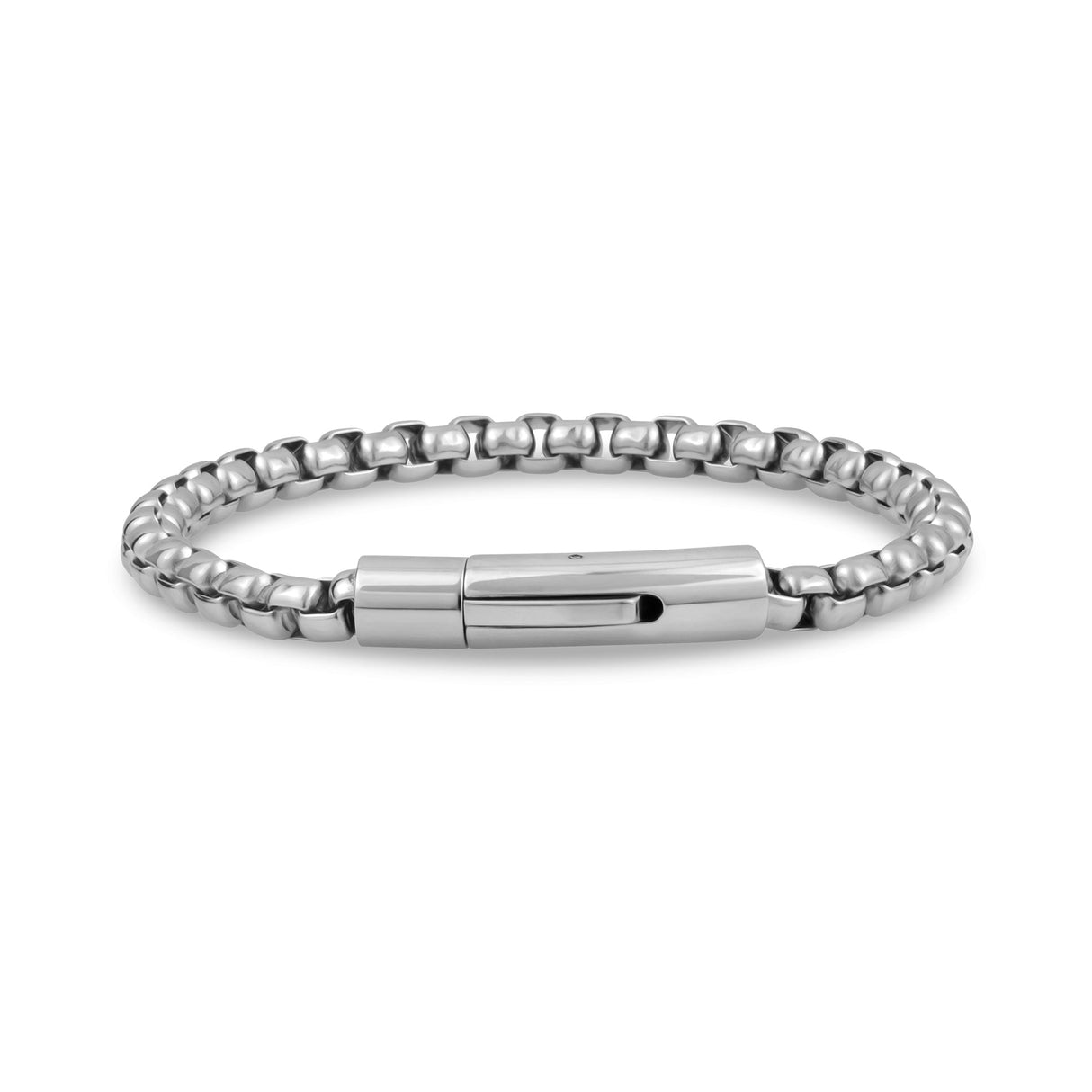 メンズスティールブレスレット - 5mm Silver Round Box Link Bracelet