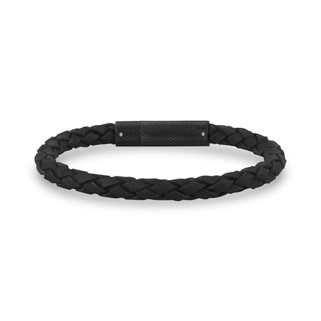 メンズスティールレザーブレスレット - 6mm Black Leather Bracelet