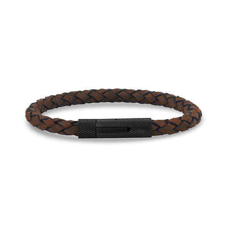 メンズスチール レザーブレスレット - 6mm Brown Leather Bracelet