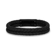 メンズスティールレザーブレスレット - Double Row Black Leather Engravable Bracelet