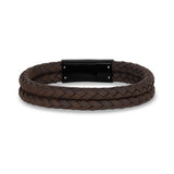 メンズスティールレザーブレスレット - Double Row Brown Leather Engravable Bracelet
