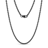 ユニセックスネックレス - 3mm Flat Anchor Oval Link Black Steel Chain Necklace