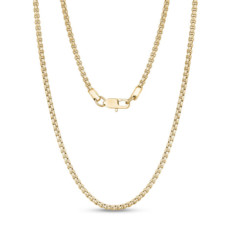 ユニセックスネックレス - 3mm Round Box Link Gold Steel Chain Necklace