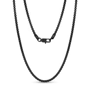 ユニセックスネックレス - 3mm Round Box Link Black Steel Chain Necklace