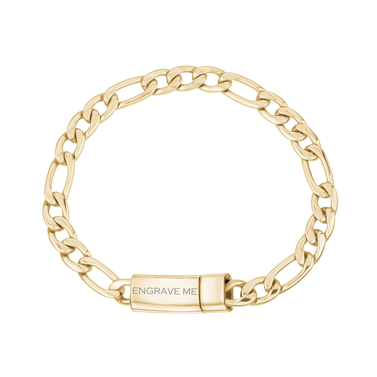 ユニセックス・スチール・ブレスレット - 7mm Gold Figaro Link Engravable Bracelet
