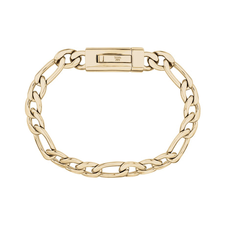 ユニセックス・スチール・ブレスレット - 9mm Gold Figaro Link Engravable Bracelet