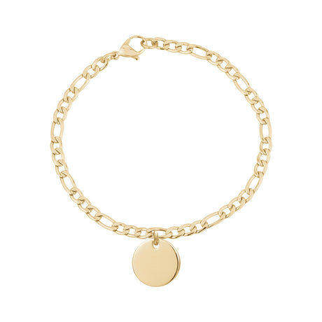 女性用ブレスレット - 4mm Gold Figaro Link Engravable Charm Bracelet