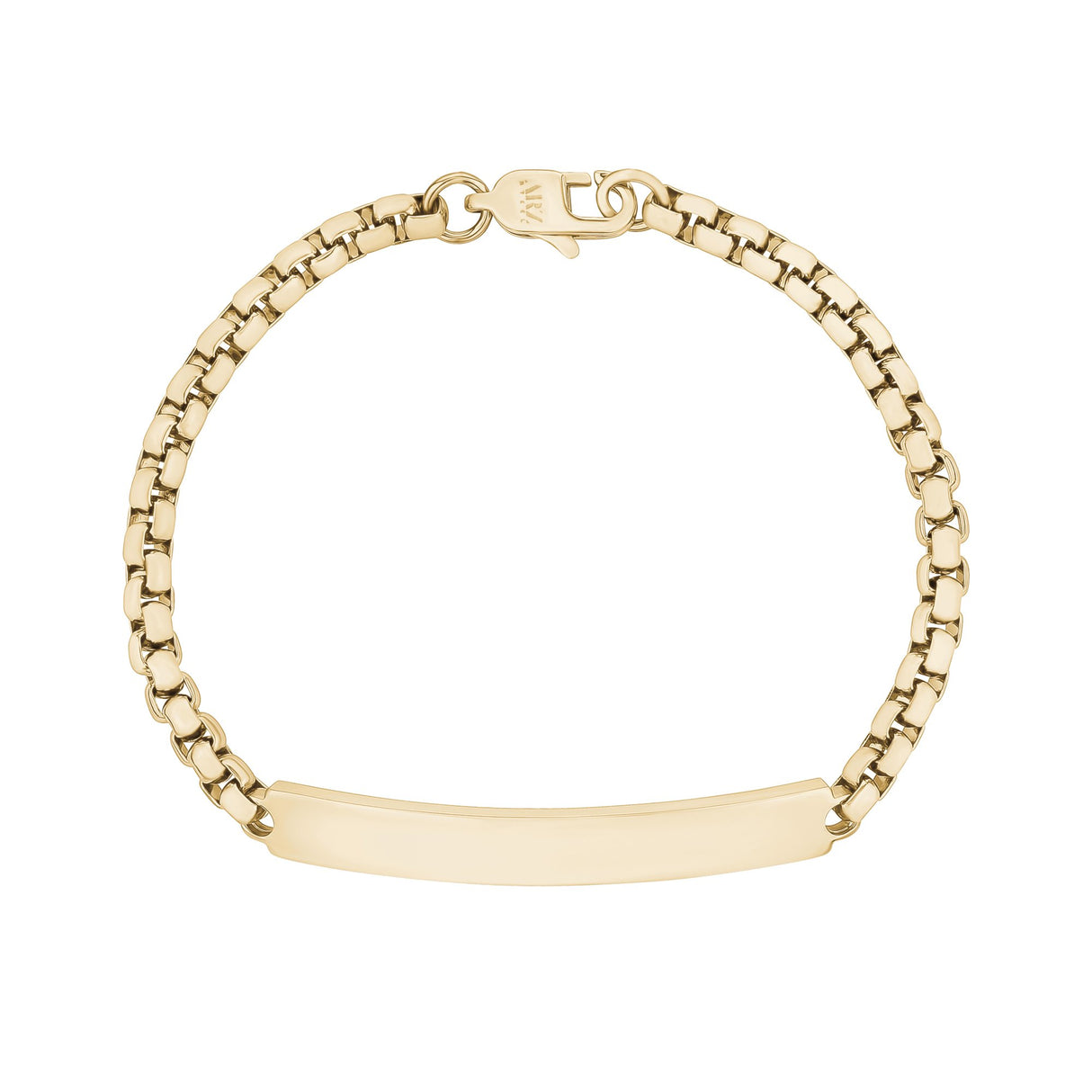 女性用ブレスレット - 4mm Round Box Engravable Gold Steel ID Bracelet
