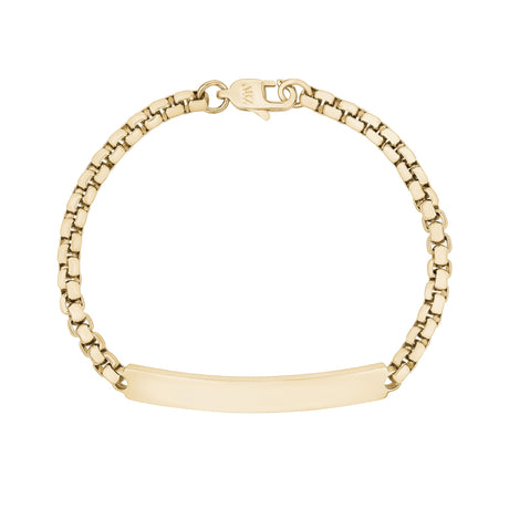 女性用ブレスレット - 4mm Round Box Engravable Gold Steel ID Bracelet