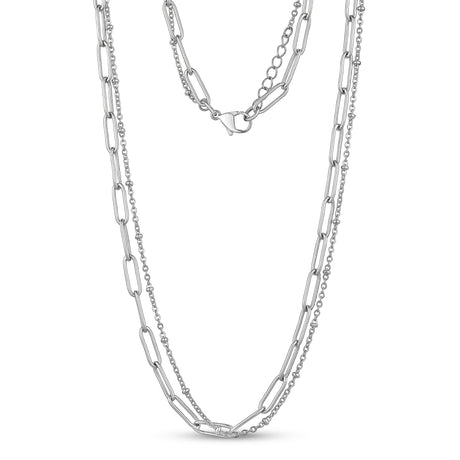 Women's Necklaces - Double Chain Paperclip Steel Necklaces