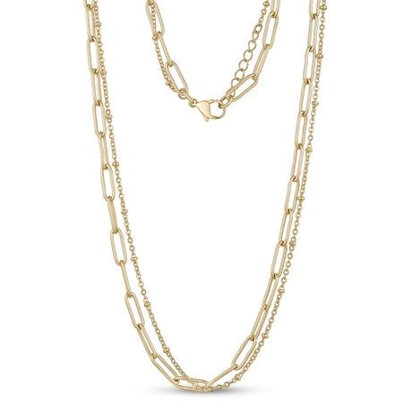 Women's Necklaces - Gold Double Chain Paperclip Steel Necklaces
